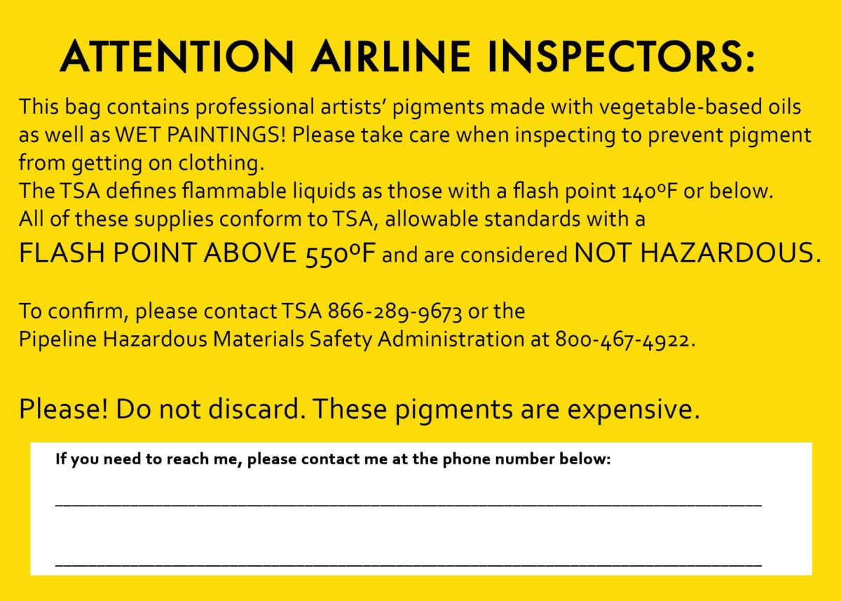 TSA sign for oil paint