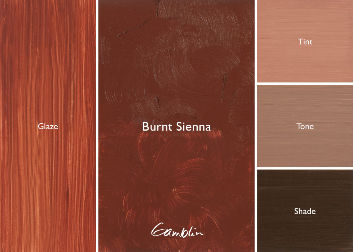 Burnt Sienna: Natural calcined (roasted) earth pigment. 