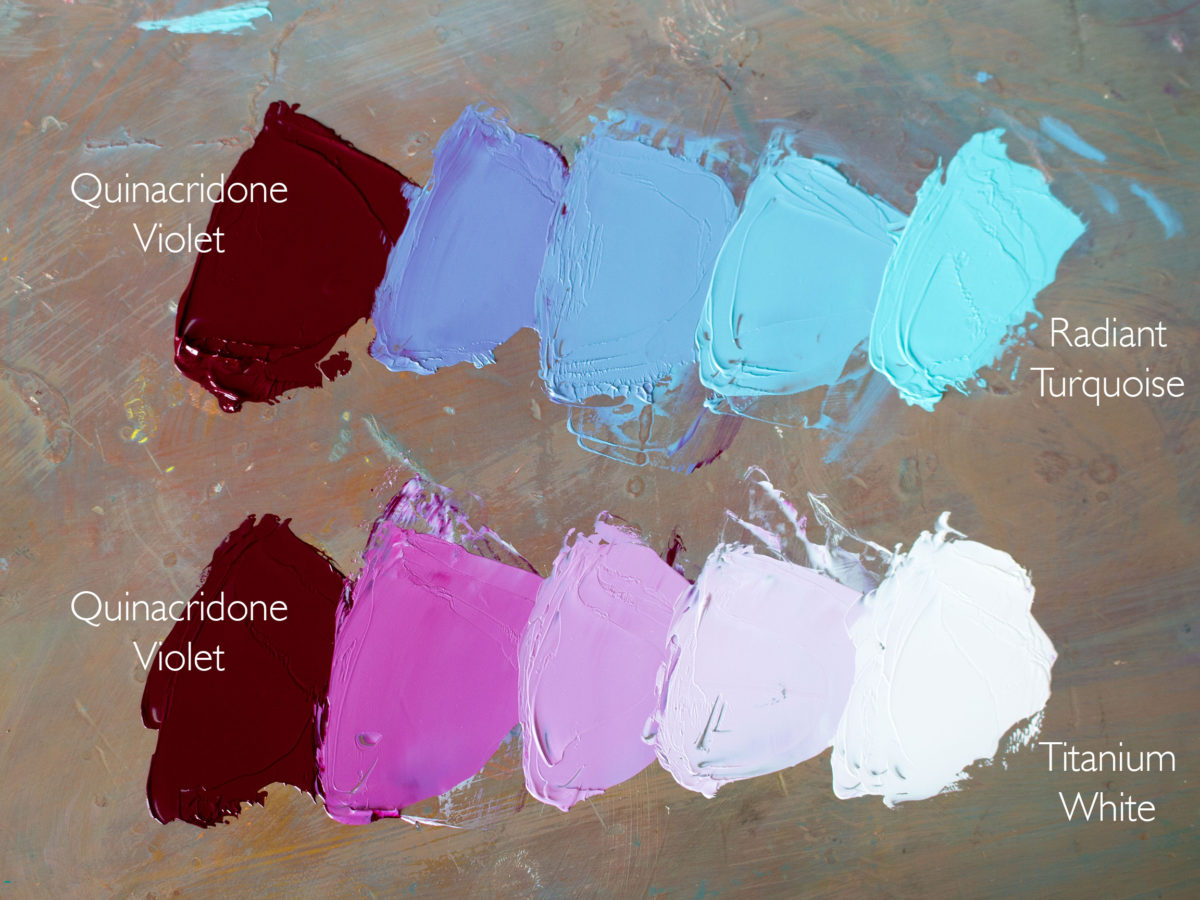 Quinacridone-Violet-and-Radiant-Turquoise,-Quinacridone-Violet-and-Titanium-white