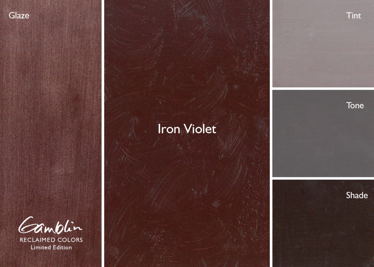 Gamblin Iron Violet color swatch with glaze, tint, tone, shade