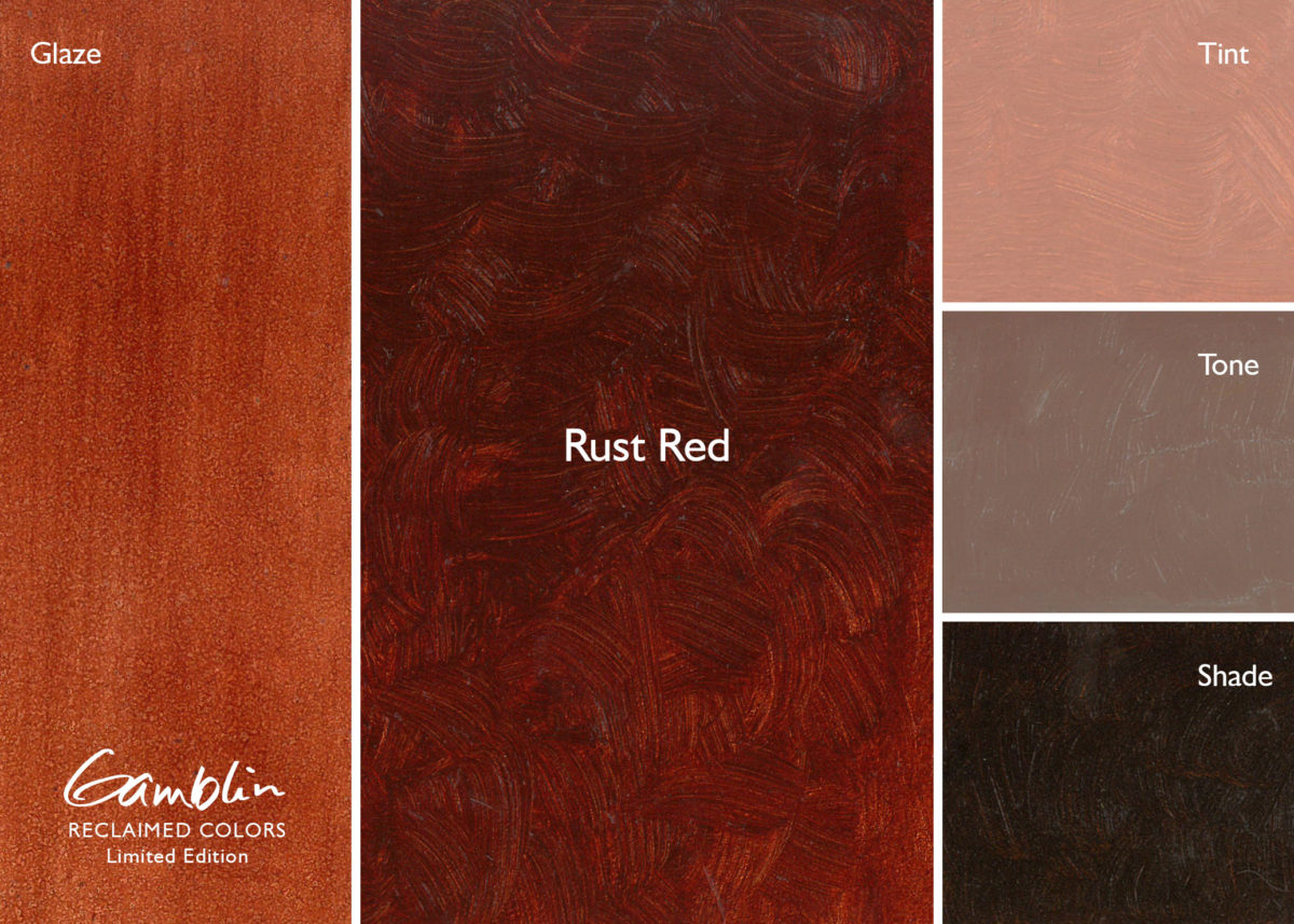 Gamblin Rust Red color swatch with glaze, tint, tone, shade