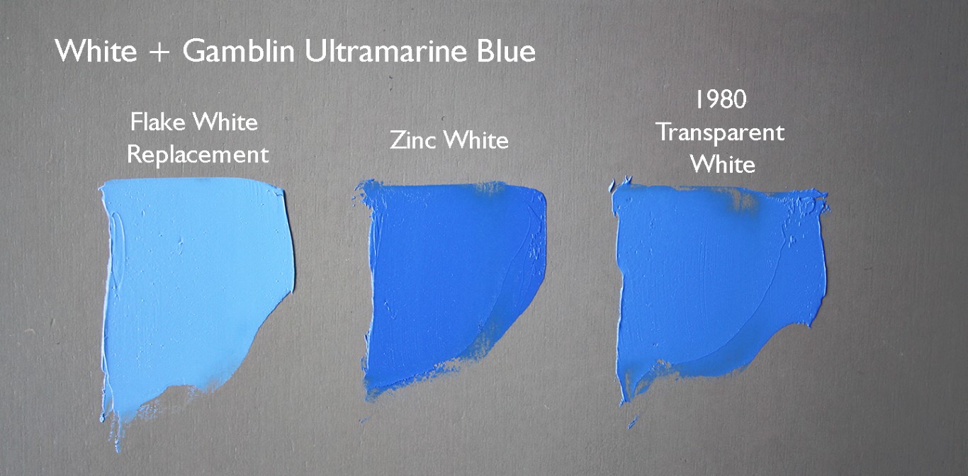 Gamblin ultramarine blue swatches mixed with white